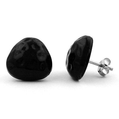 Stud Earrings Triangle Hammered Black