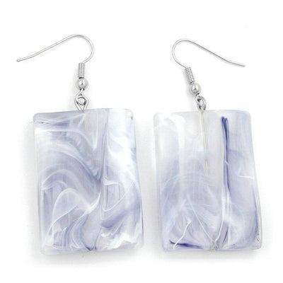 Hook Earrings Grinded Rectangle White Grey Marbled