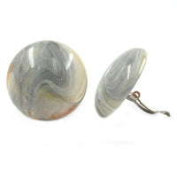 Clip-on Earring Round Beige Grey Marbled 30mm