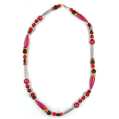 Necklace Beads Silk-red-brown 63cm