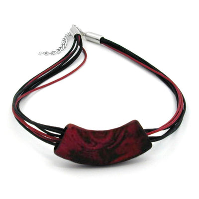 Necklace Tube Flat Curved Red Metallic 50cm