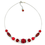 Necklace Silky-red Beads On Coated Flexible Wire 50cm
