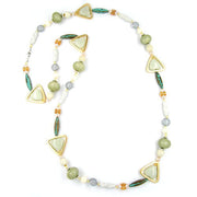 Necklace Beads Green-patina-gold 110cm