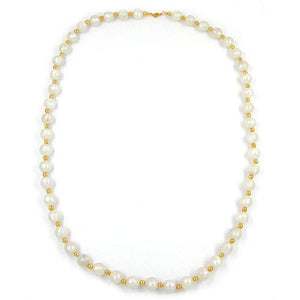 Necklace Beads Silk-white & Gold 80cm