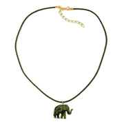 Necklace Small Elephant Pendant Olive Green Marbled
