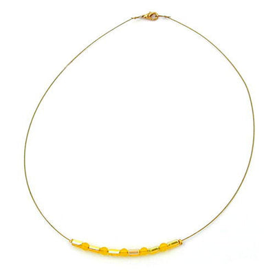 Necklace Glass Beads Yellow Mirrored