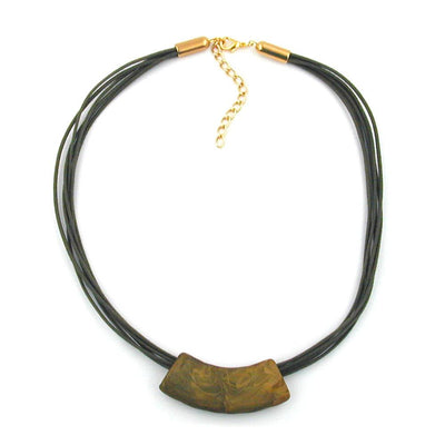 Necklace Tube Flat Curved Green-olive 50cm