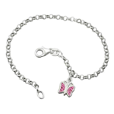 Bracelet, Anchor Chain, Charm Butterfly Pink, Silver 925, 16cm