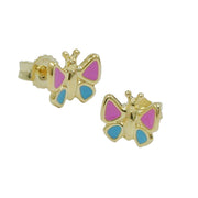 Stud Earrings Butterfly Pink-blue 9k Gold