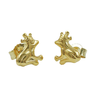 Stud Earrings Frog With Crown 9k Gold