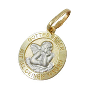 Baby's Christening with Blessing words Charm Pendant, 9k White and Yellow Gold