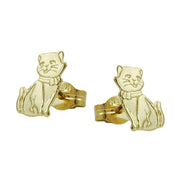 Stud Earrings Cats Partly Matte-finished 8k Gold