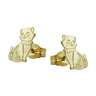 Stud Earrings Cats Partly Matte-finished 8k Gold