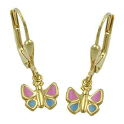 Earrings Butterflies Pink-blue 9k Gold