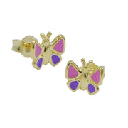 Earrings Butterflies Pink-blue 9k Gold