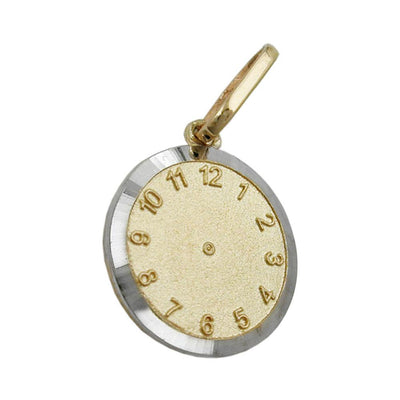 Baby's Christening Clock with White Gold Circle Charm Pendant, 9k White and Yellow Gold