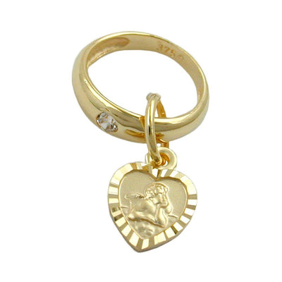 Baby's Christening Ring and Angel Heart Charm Pendant, 9k Gold