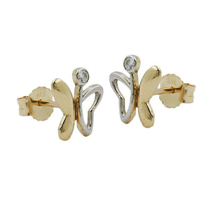 Earrings Butterfly Two Tone Zirconia 9k Gold