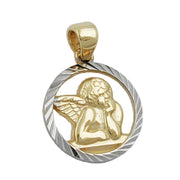 Baby's Christening Angel in a Circle Charm Pendant, 9k Gold