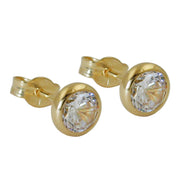 Stud Earrings White Zirconia 8k Gold