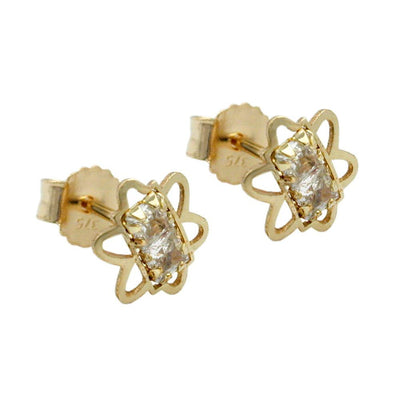 Stud Earrings 6mm Zirconia Flowers 9k Gold