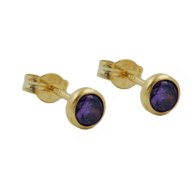 Stud Earrings Zirconia Amethyst 8k Gold
