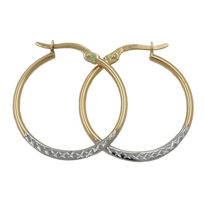 Hoop Earrings Bicolour Diamond Cut 9k Gold