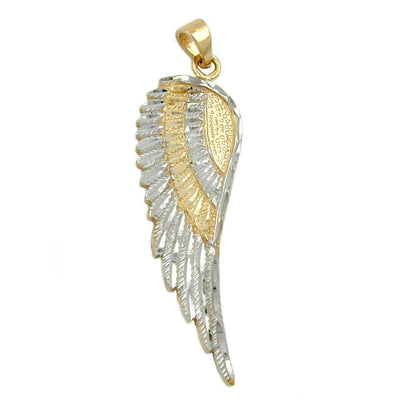 Angel Wing 36mm x 13mm Charm Pendant 9k White and Yellow Gold