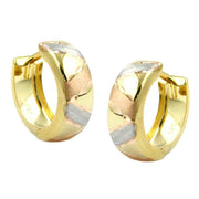 Hoop Earrings Tri-colour Diamond Cut 9k Gold