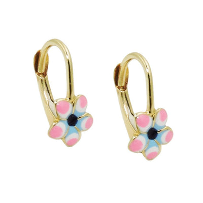Leverback Earrings Flower Pink 9k Gold