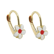 Leverback Earrings Flower White 9k Gold