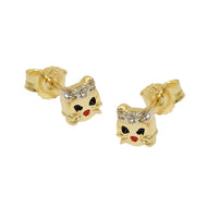 Earrings Cat Head Bicoloured 9k Gold