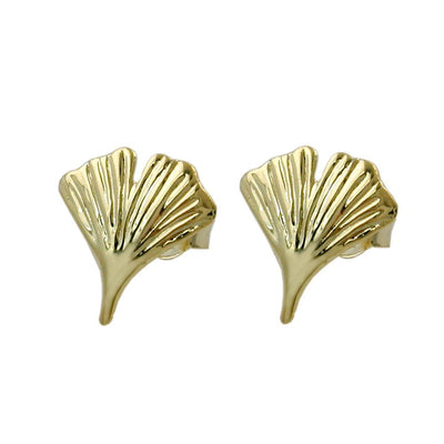 Earrings Studs 12mm Ginkgo Leaf 9k Gold