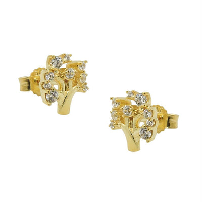 Earring Studs Tree Zirconias 9k Gold