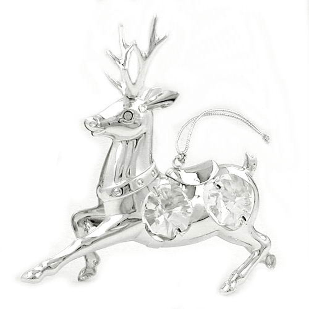 Hanging Decoration Deer With Crystal Elements Silver Plated