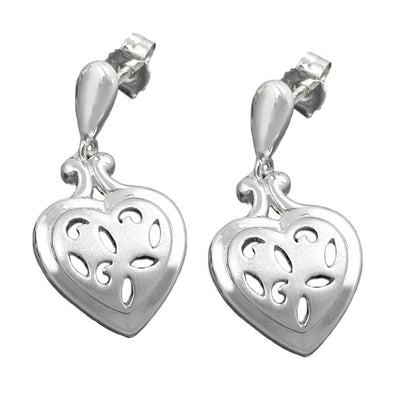 Earstuds Pierced Hearts Hanger Open Work Silver 925