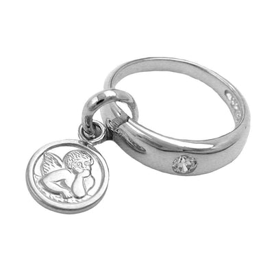 Baby's Christening Ring with Angel Charm Pendant, Silver 925