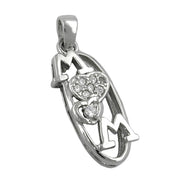 Mom Letters with Zirconium Heart Charm Pendant, Silver 925