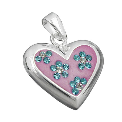 Pink Heart Pendant with Zirconium Flowers Silver 925