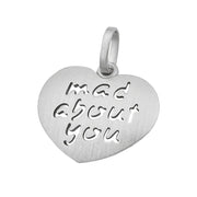 Heart with words 'mad about you' Charm Pendant, Silver 925