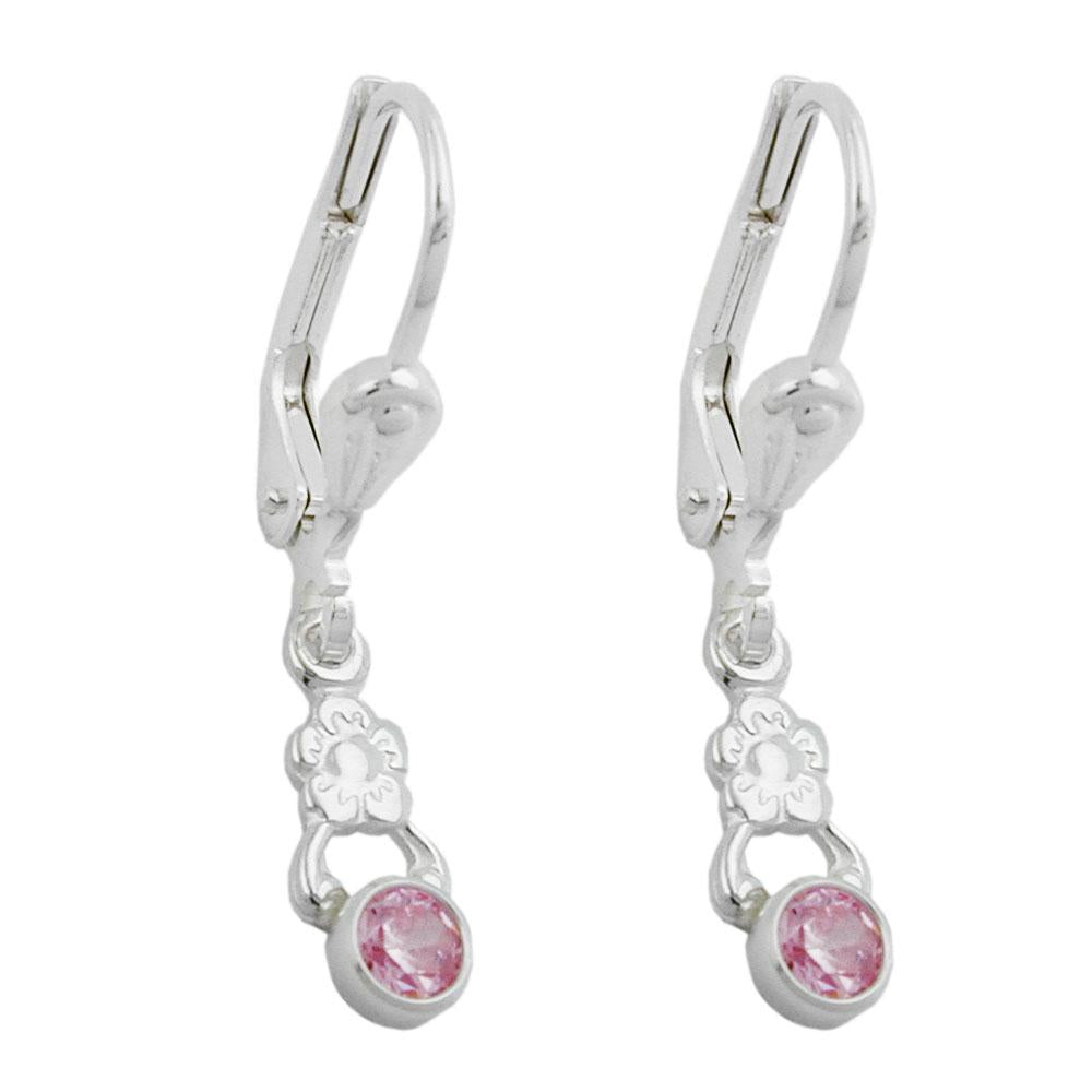 Pink Glass Bead Leverback Earrings Silver 925