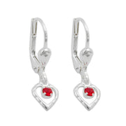 Leverback Earrings Heart Red Silver 925