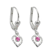 Earrings Leverback Heart Pink Silver 925