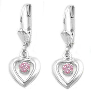 Earrings Leverback Heart Zirconia Pink Silver 925