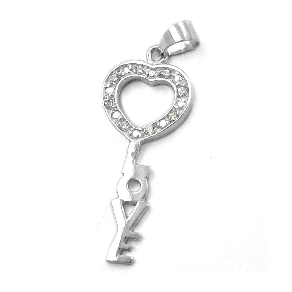 Love Key Pendant 'love' with A Heart of Zirconium Silver 925