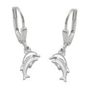 Double Dolphins Earrings Leverback  Siver 925