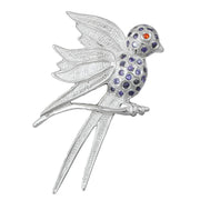 Bird studded with Colored Glass Crystals Charm Pendant, Silver 925