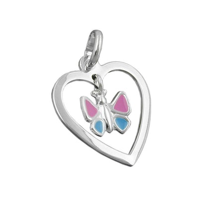 Butterfly inside Heart Charm Pendant, Silver 925