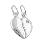 Heart Halves Friendship Pendant one with Zirconium Silver 925