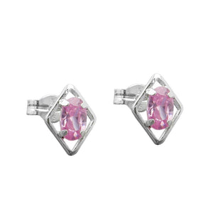 Stud Earrings Pink Zirconia Silver 925